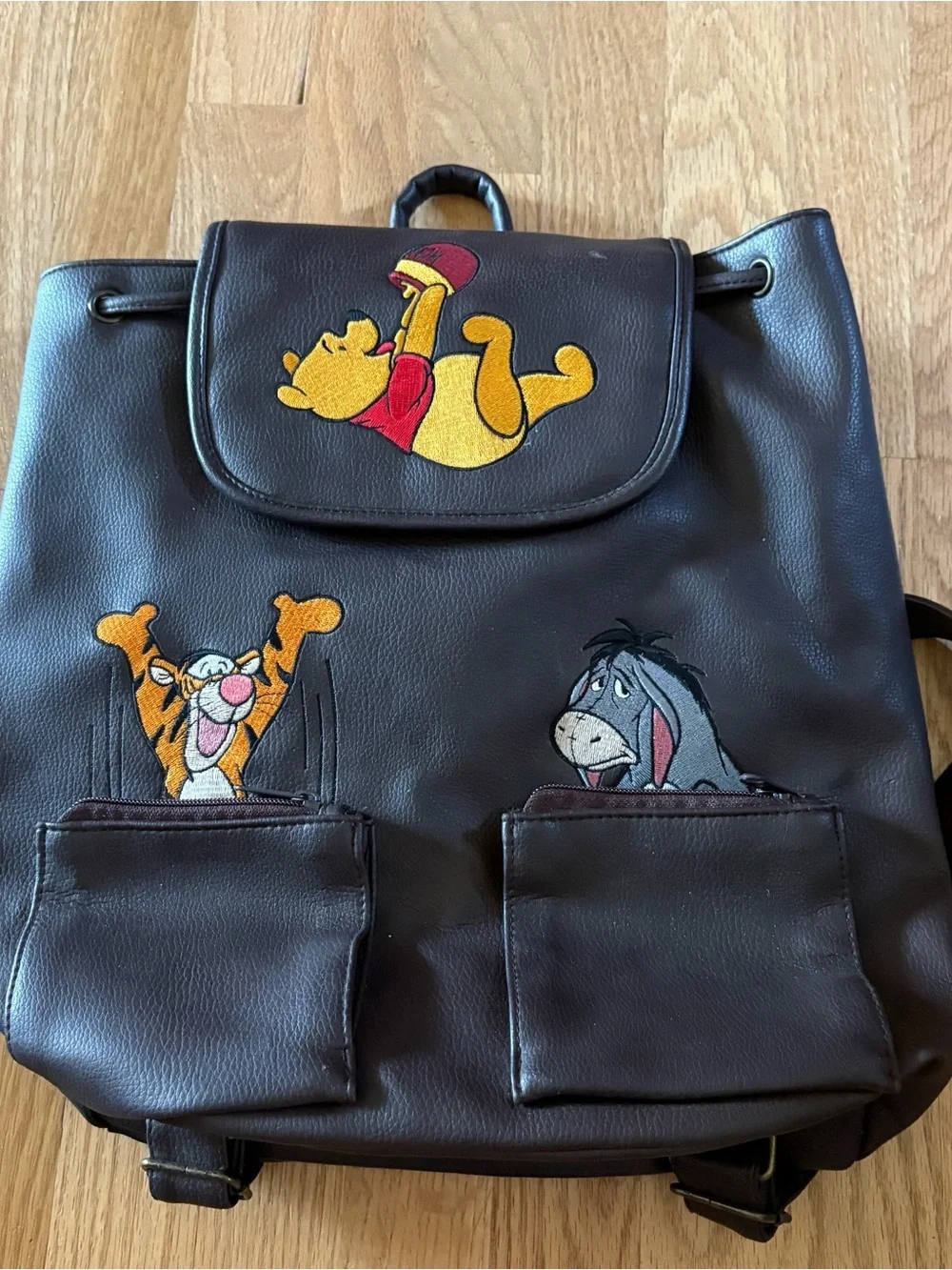 Disney Winnie the Pooh, Tigger & Eeyore Backpack Vintage Faux Leather 90z Y2K